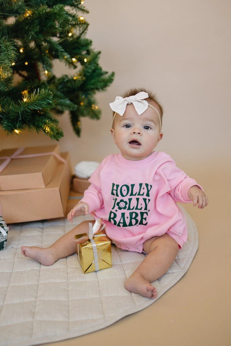 Little Joy Co. Holly Jolly Babe Christmas Sweatshirt Romper - Everetts Place Boutique - 