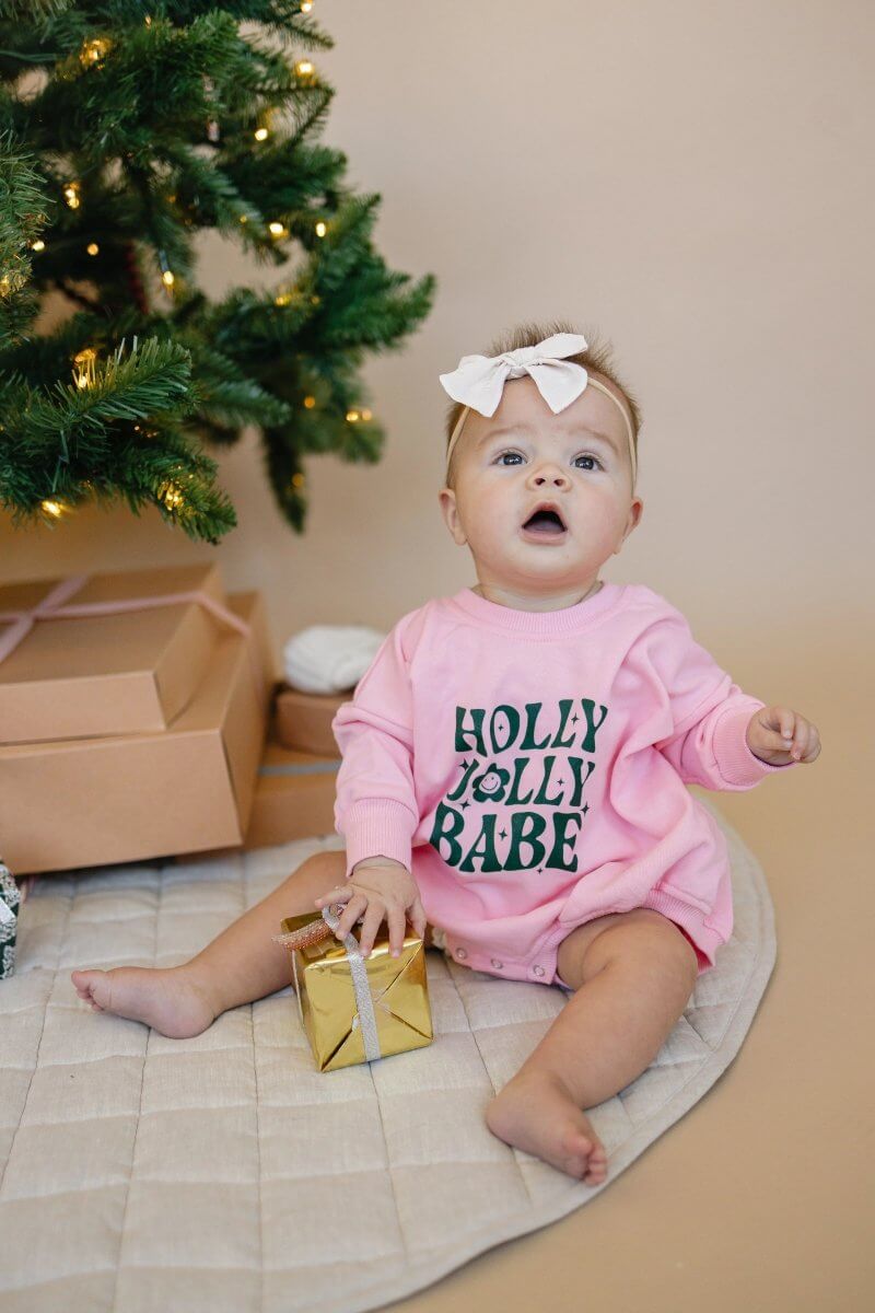 Little Joy Co. Holly Jolly Babe Christmas Sweatshirt Romper - Everetts Place Boutique - 