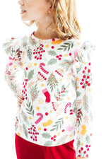 Mila & Rose ® Holly Jolly Christmas Long Sleeve Ruffle Tee For Girls - Apparel & Accessories > Clothing > Clothing Tops Ruffle Tee L/S