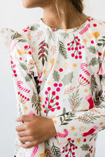 Mila & Rose ® Holly Jolly Christmas Long Sleeve Ruffle Tee For Girls - Apparel & Accessories > Clothing > Clothing Tops Ruffle Tee L/S