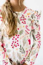 Mila & Rose ® Holly Jolly Christmas Long Sleeve Ruffle Tee For Girls - Apparel & Accessories > Clothing > Clothing Tops Ruffle Tee L/S