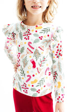 Mila & Rose ® Holly Jolly Christmas Long Sleeve Ruffle Tee For Girls - Apparel & Accessories > Clothing > Clothing Tops Ruffle Tee L/S