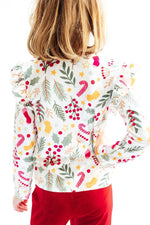 Mila & Rose ® Holly Jolly Christmas Long Sleeve Ruffle Tee For Girls - Apparel & Accessories > Clothing > Clothing Tops Ruffle Tee L/S