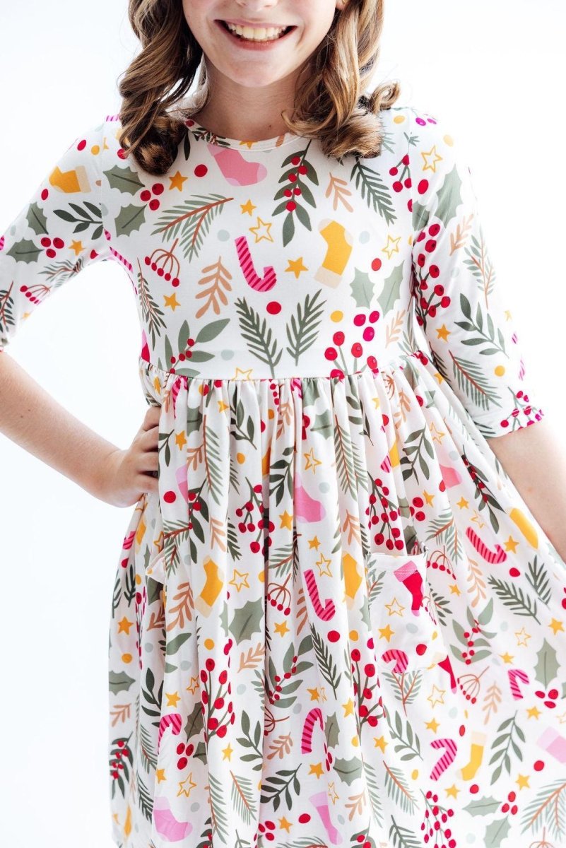 Mila & Rose ® Holly Jolly Christmas Three Quarter Sleeve Twirl Dress - Everetts Place Boutique - 