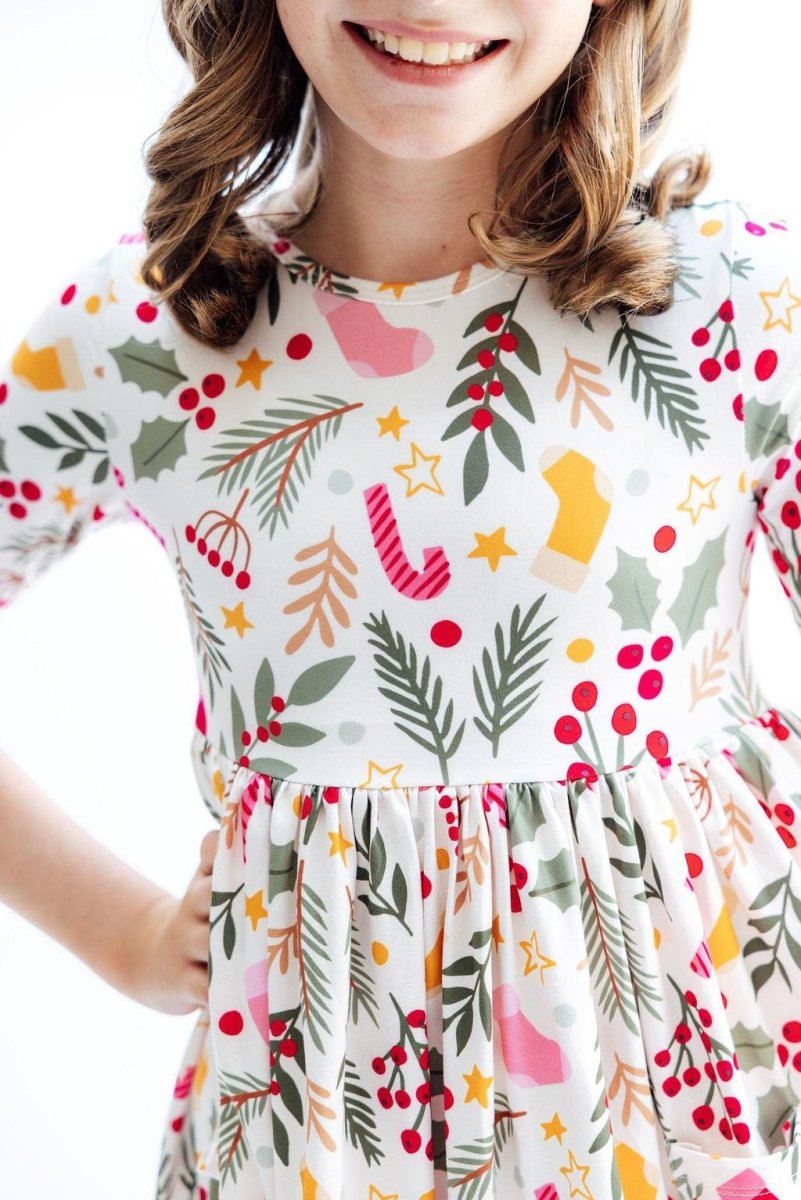 Mila & Rose ® Holly Jolly Christmas Three Quarter Sleeve Twirl Dress - Everetts Place Boutique - 