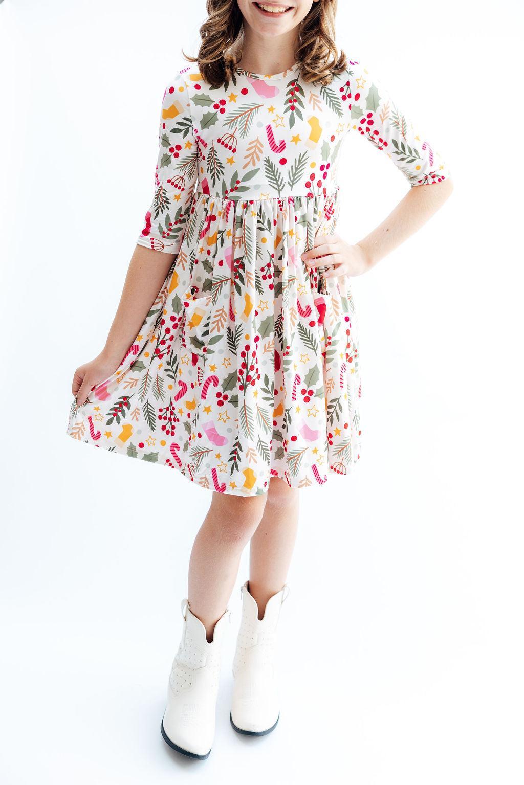 Holly Jolly Christmas Three Quarter Sleeve Twirl Dress Mila & Rose ® Everetts Place: Online Boutique