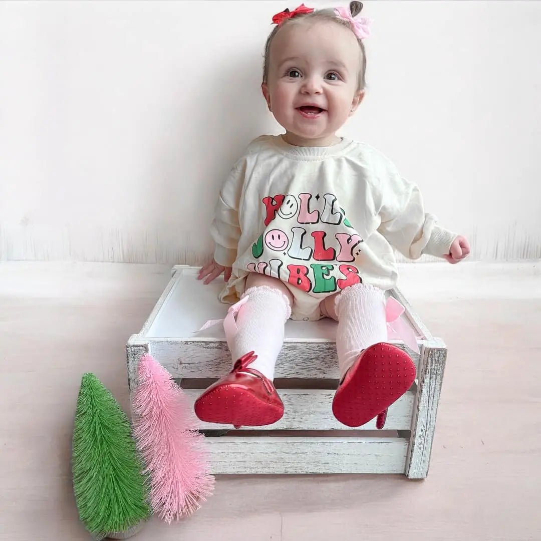 Little Joy Co. Holly Jolly Vibes Christmas Sweatshirt Romper - Everetts Place Boutique - 