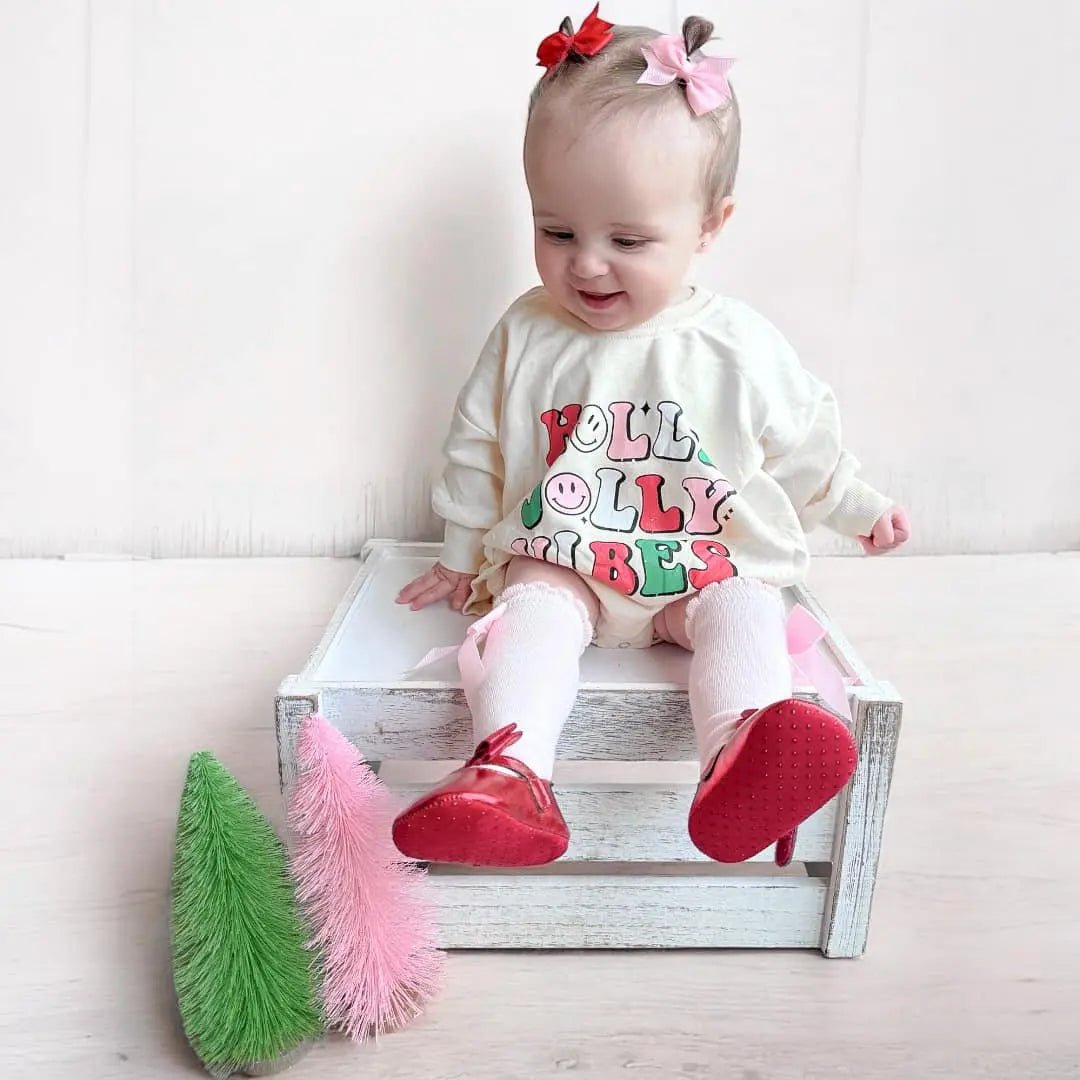 Little Joy Co. Holly Jolly Vibes Christmas Sweatshirt Romper - Everetts Place Boutique - 
