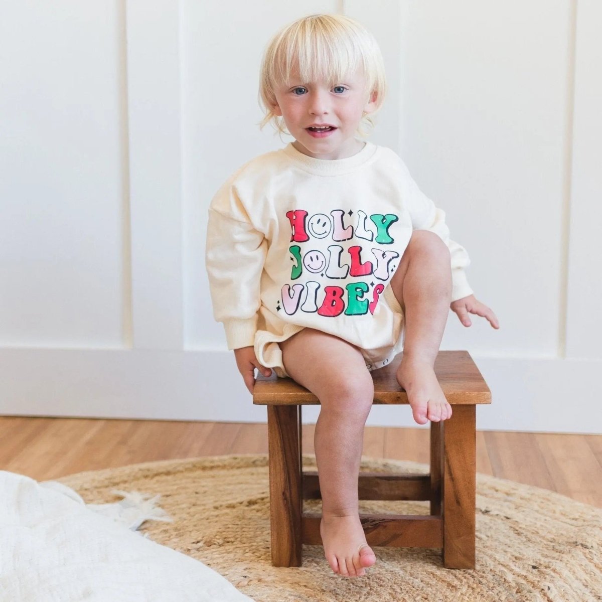 Little Joy Co. Holly Jolly Vibes Christmas Sweatshirt Romper - Everetts Place Boutique - 