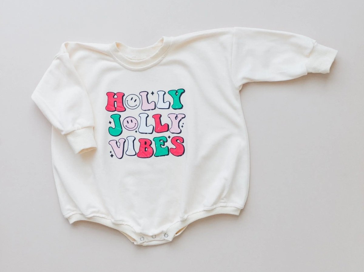 Little Joy Co. Holly Jolly Vibes Christmas Sweatshirt Romper - Everetts Place Boutique - 