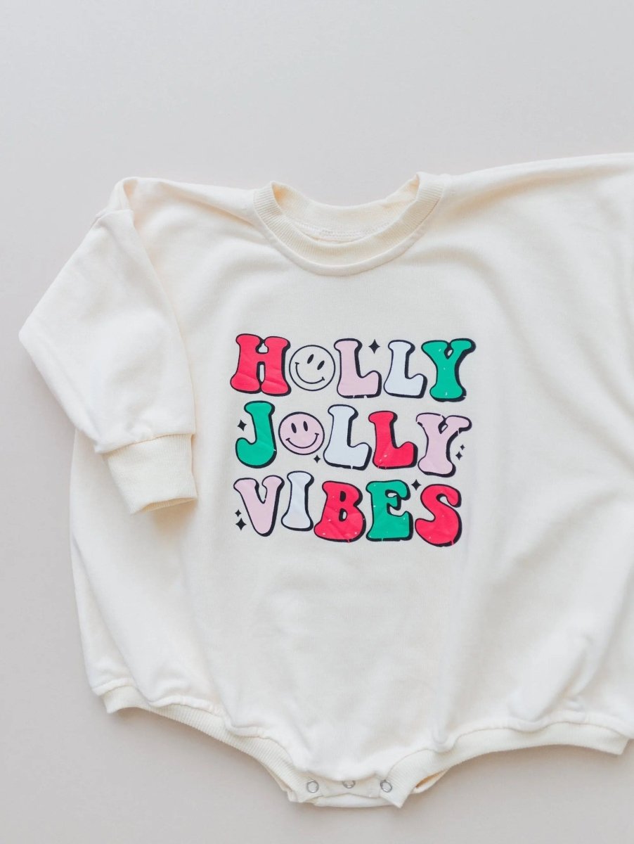 Little Joy Co. Holly Jolly Vibes Christmas Sweatshirt Romper - Everetts Place Boutique - 