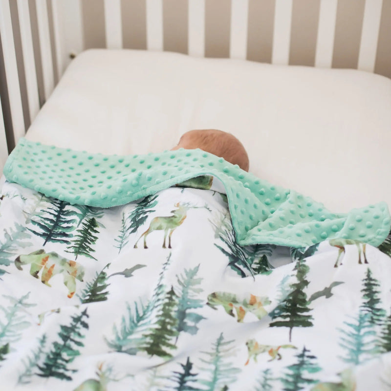 Baby & Toddler Minky Blanket in woodland design, ideal for newborns and toddlers.