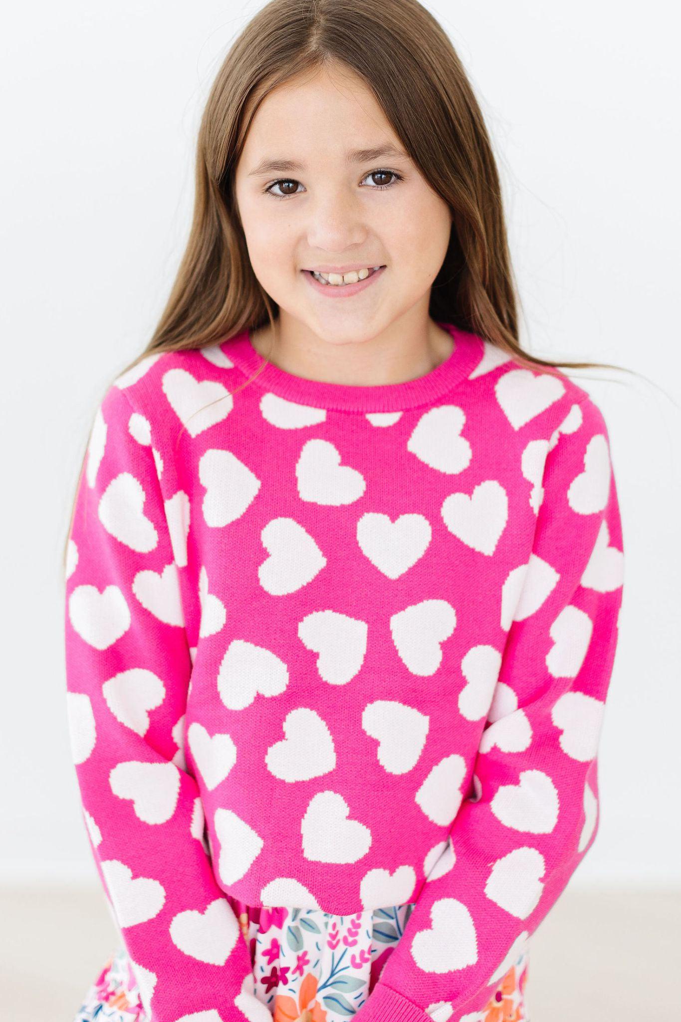 Hot Pink Hearts Sweater Women Cozy Knit Top Casual Wear Mila & Rose ® Everetts Place: Online Boutique