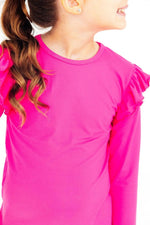Hot Pink Long Sleeve Ruffle Tee for Girls Wardrobe Essential Mila & Rose ® Everetts Place: Online Boutique