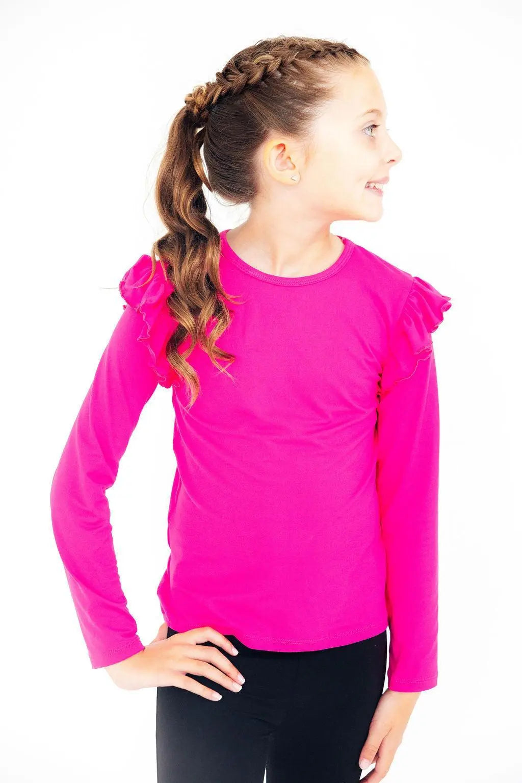 Hot Pink Long Sleeve Ruffle Tee for Girls Wardrobe Essential Mila & Rose ® Everetts Place: Online Boutique