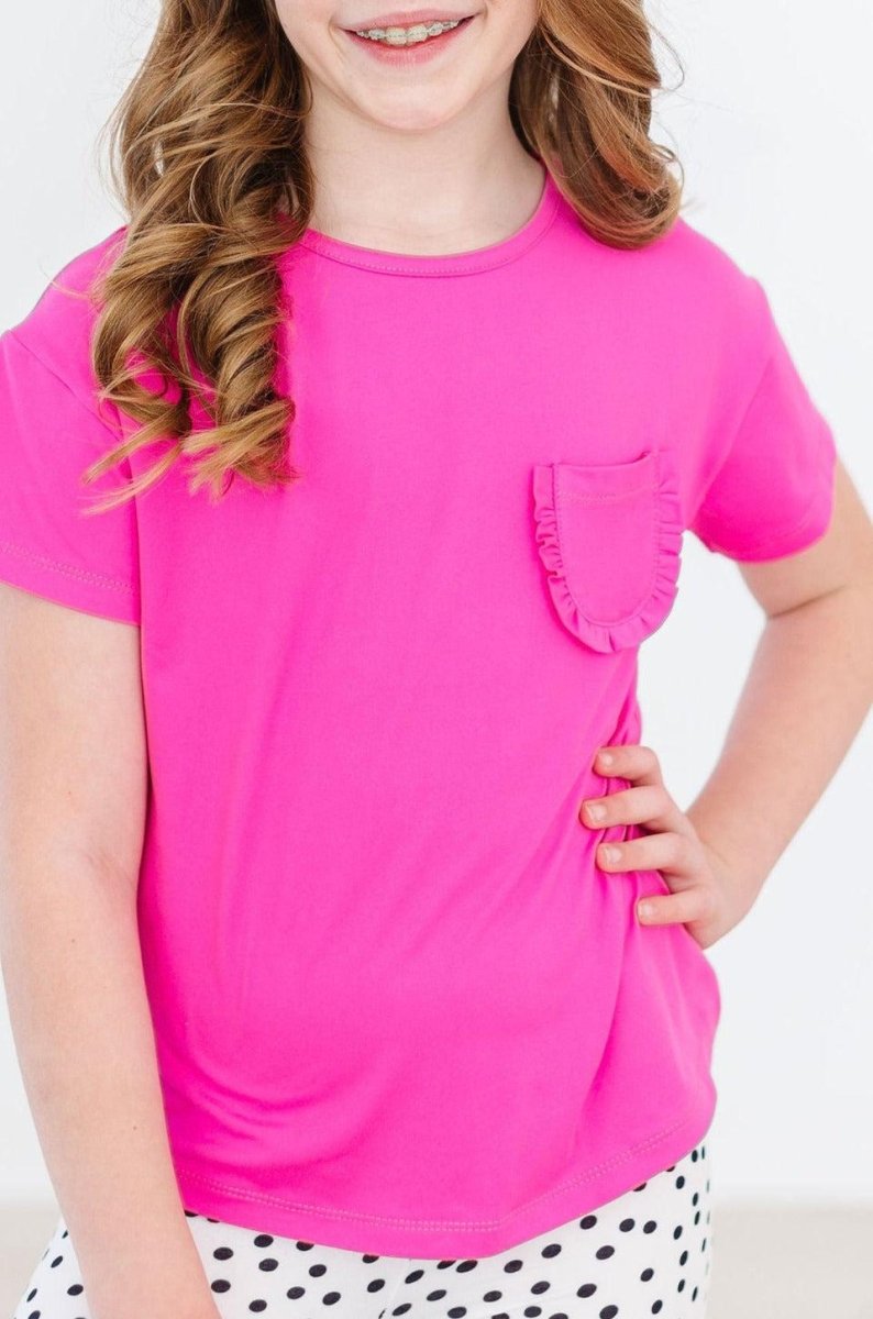 Mila & Rose ® Hot Pink Ruffle Pocket Tee For Girls Boxy Fit Casual Tee - Everetts Place Boutique - 