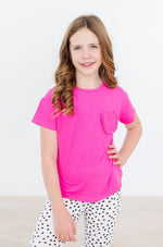 Hot Pink Ruffle Pocket Tee For Girls Boxy Fit Casual Tee Mila & Rose ® Everetts Place: Online Boutique