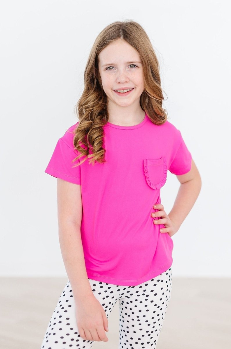 Mila & Rose ® Hot Pink Ruffle Pocket Tee For Girls Boxy Fit Casual Tee - Everetts Place Boutique - 
