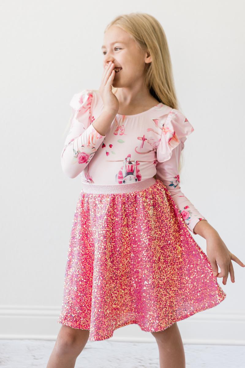 Mila & Rose ® Hot Pink Sequin Twirl Skort With Attached Shorts For Girls - Everetts Place Boutique - 