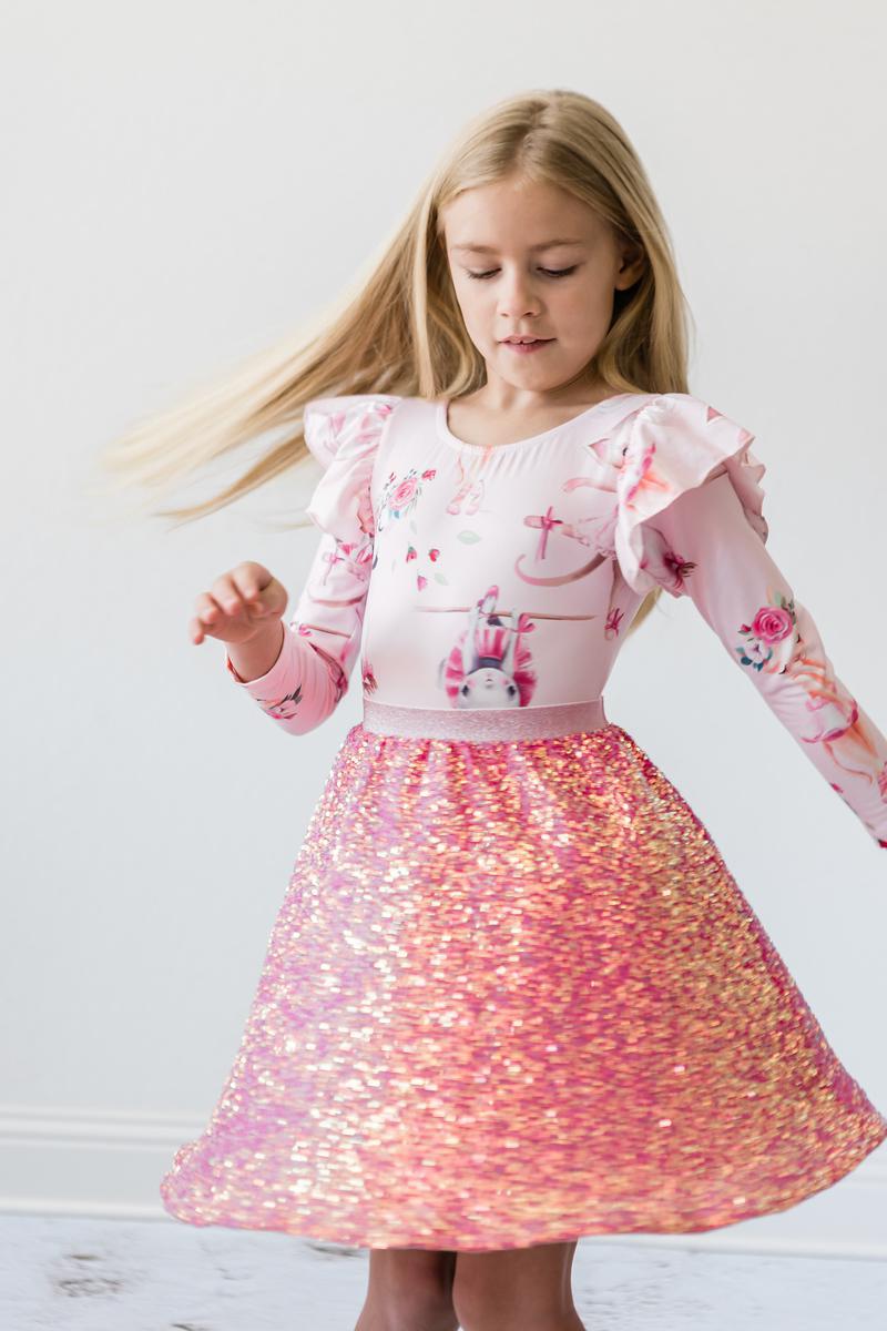 Mila & Rose ® Hot Pink Sequin Twirl Skort With Attached Shorts For Girls - Everetts Place Boutique - 