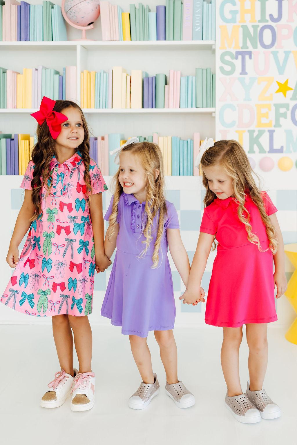 Hot Pink Short Sleeve Polo Dress For Girls Mila Rose Mila & Rose ® Everetts Place: Online Boutique