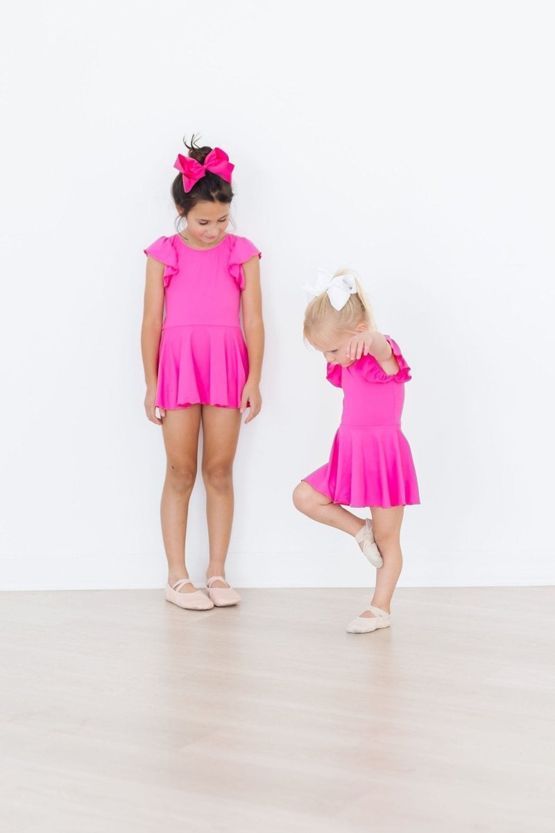 Mila & Rose ® Hot Pink Short Sleeve Twirl Leotard For Toddlers Girls - Everetts Place Boutique - 
