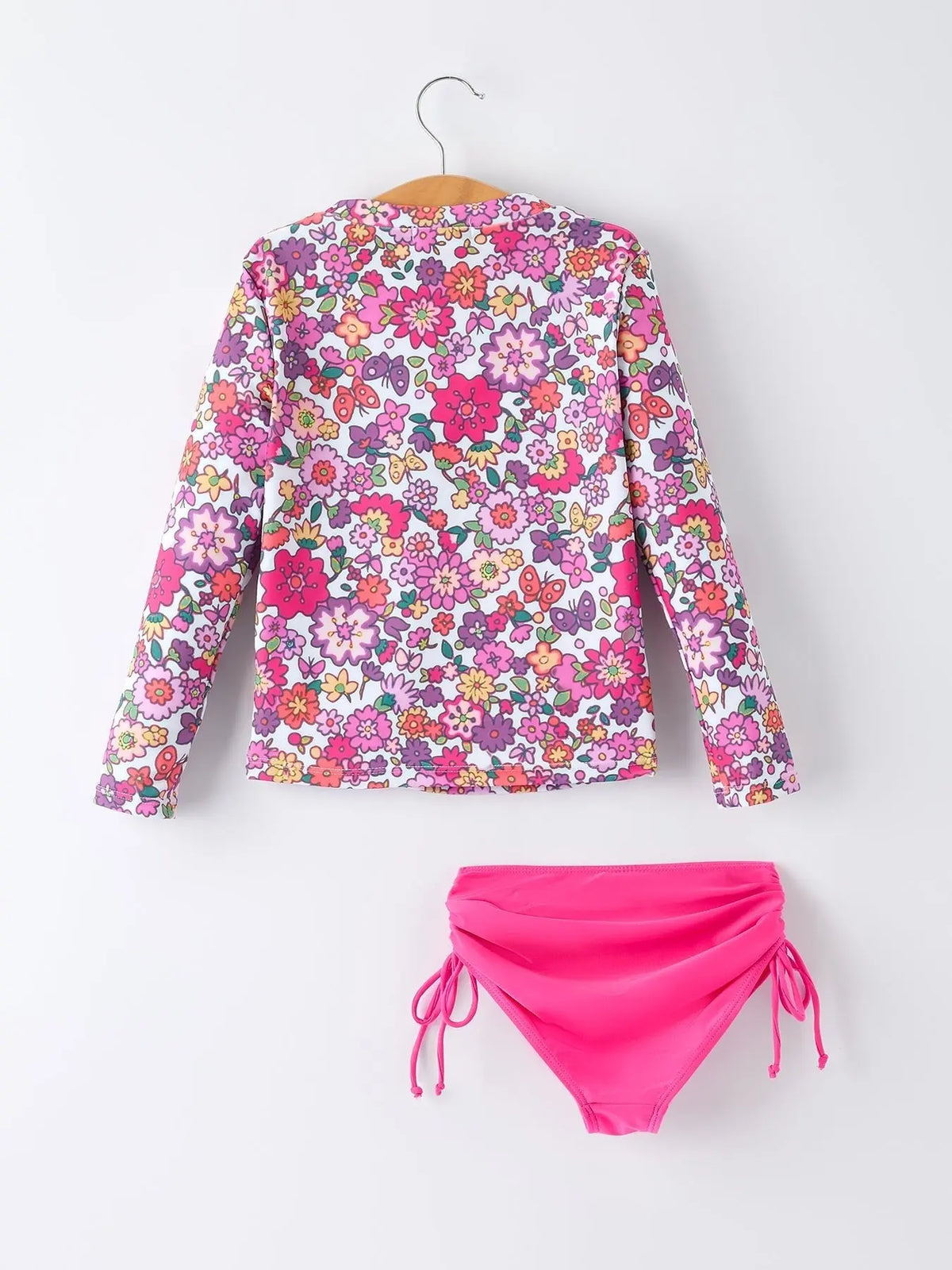 Rylee Faith Designs Hot Pink Summer Floral Girls Long - Sleeved Swimsuit Set - 
