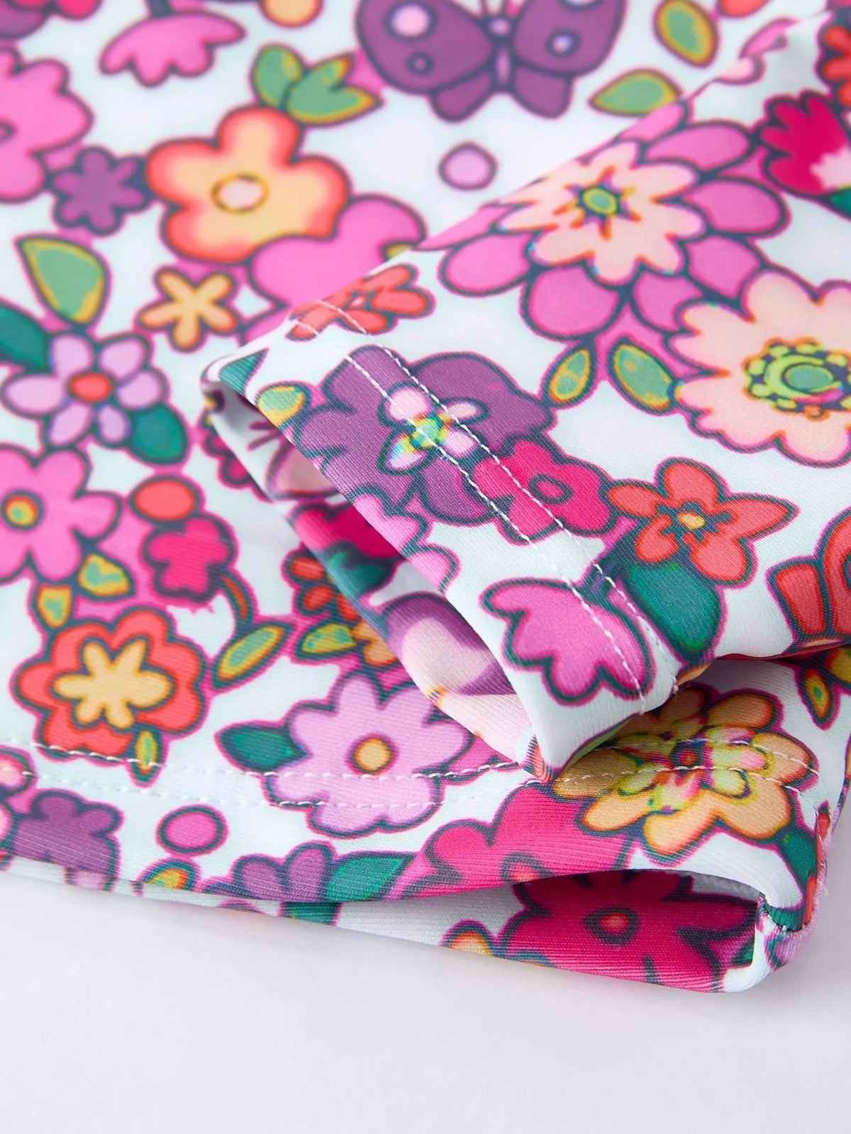 Rylee Faith Designs Hot Pink Summer Floral Girls Long - Sleeved Swimsuit Set - 