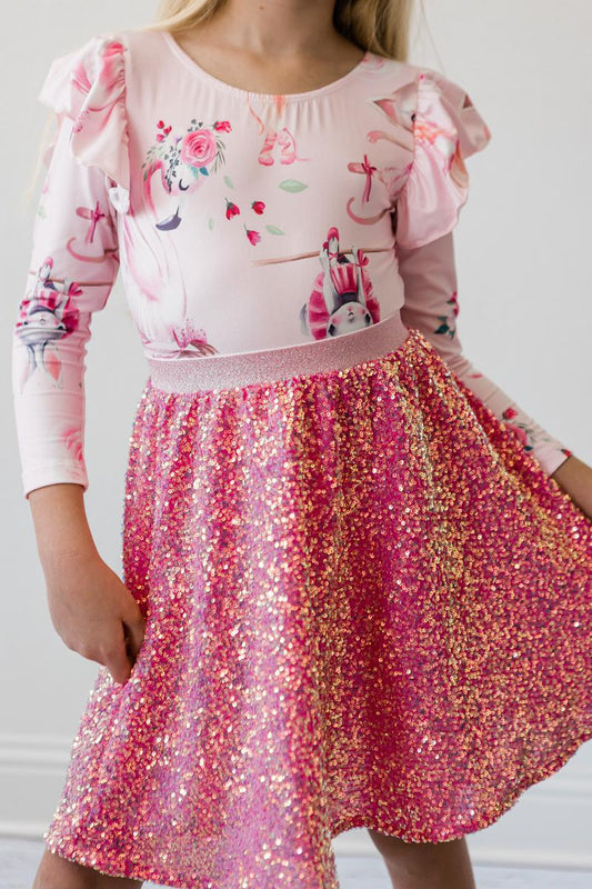 Mila & Rose ® Hot Pink Sequin Twirl Skort With Attached Shorts For Girls - Apparel & Accessories > Clothing > Skorts Sequin Skort
