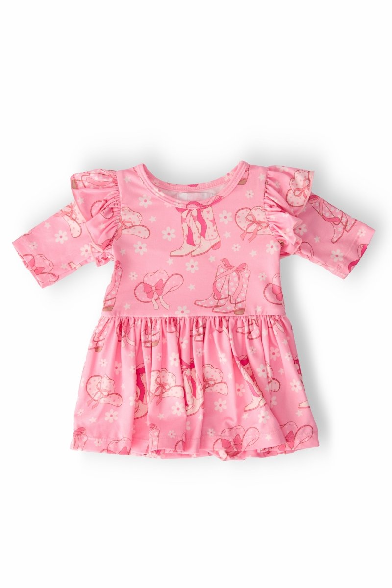 Mila & Rose ® Howdy Flutter Sleeve Twirl Bodysuit For Baby Girls Pink - Everetts Place Boutique - 