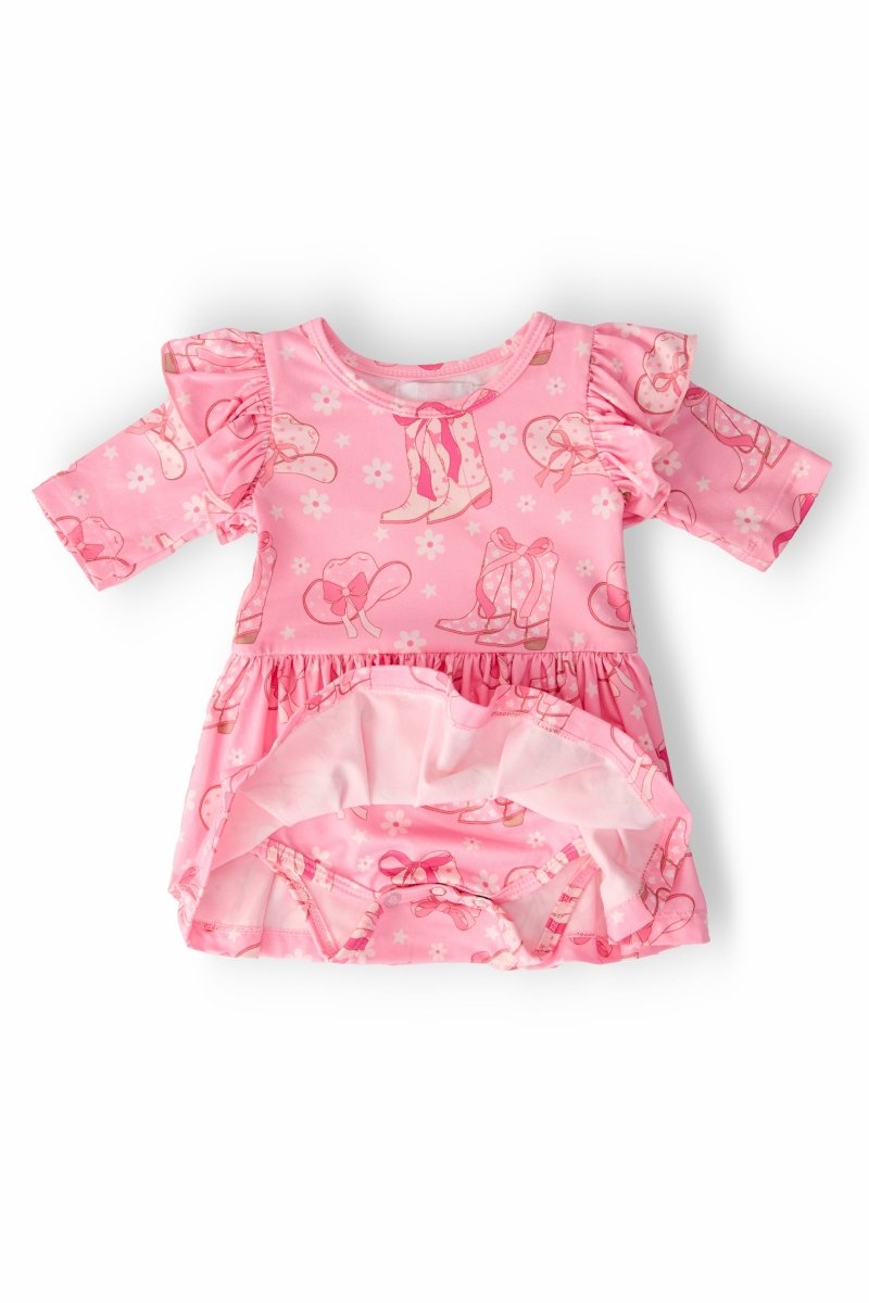 Mila & Rose ® Howdy Flutter Sleeve Twirl Bodysuit For Baby Girls Pink - Everetts Place Boutique - 