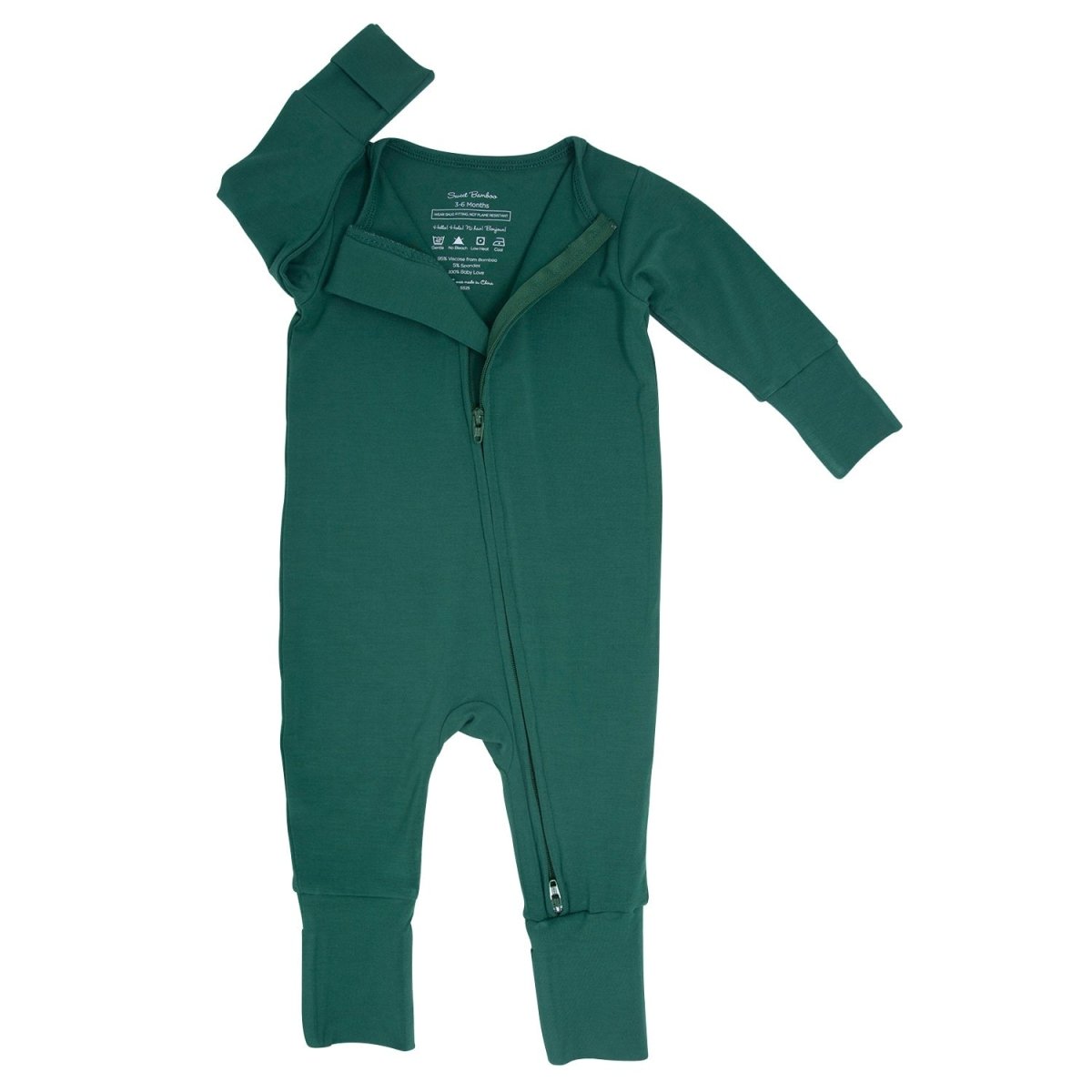 Sweet Bamboo Hunter Green Convertible Baby Romper With 2 Way Zip - Everetts Place Boutique - 