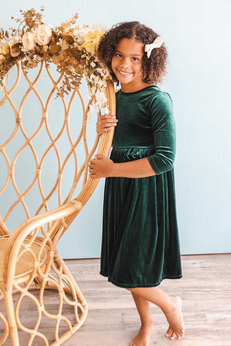 Mila & Rose ® Hunter Green Velvet Dress for Special Occasions - Everetts Place Boutique - 