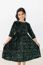 Hunter Green Velvet Sequin Dress For Girls Birthday Party Mila & Rose ® Everetts Place: Online Boutique