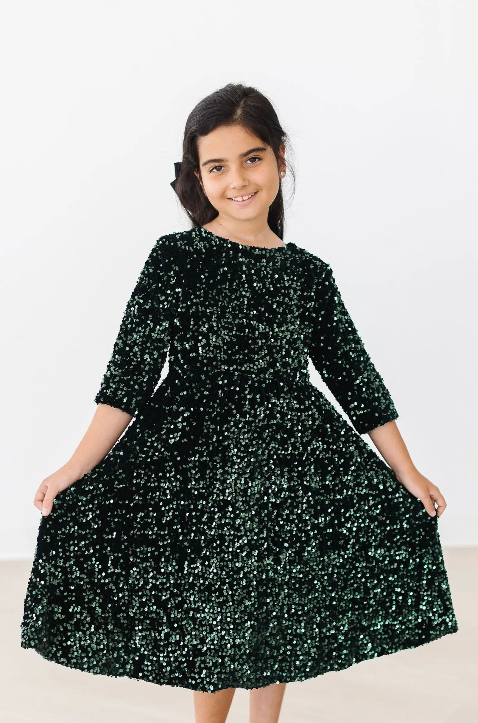 Hunter Green Velvet Sequin Dress For Girls Birthday Party Mila & Rose ® Everetts Place: Online Boutique