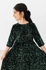 Hunter Green Velvet Sequin Dress For Girls Birthday Party Mila & Rose ® Everetts Place: Online Boutique