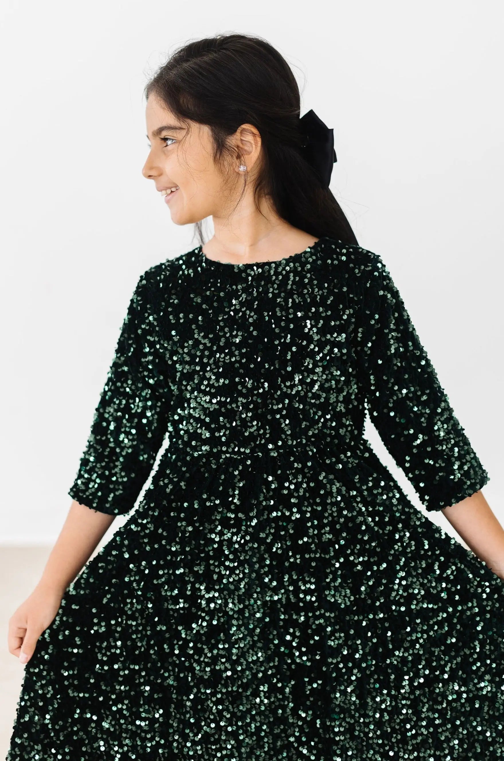Hunter Green Velvet Sequin Dress For Girls Birthday Party Mila & Rose ® Everetts Place: Online Boutique