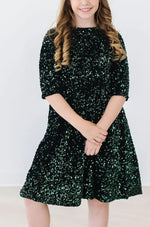 Hunter Green Velvet Sequin Dress For Girls Birthday Party Mila & Rose ® Everetts Place: Online Boutique