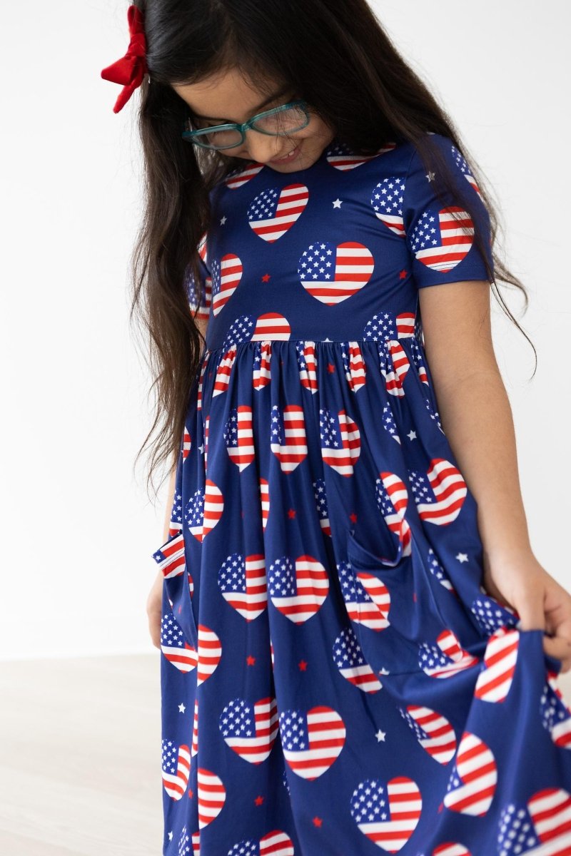 Mila & Rose ® I Heart The USA Short Sleeve Pocket Twirl Dress For Girls - Everetts Place Boutique - 