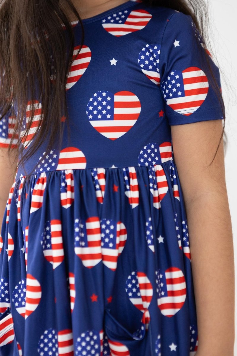 Mila & Rose ® I Heart The USA Short Sleeve Pocket Twirl Dress For Girls - Everetts Place Boutique - 