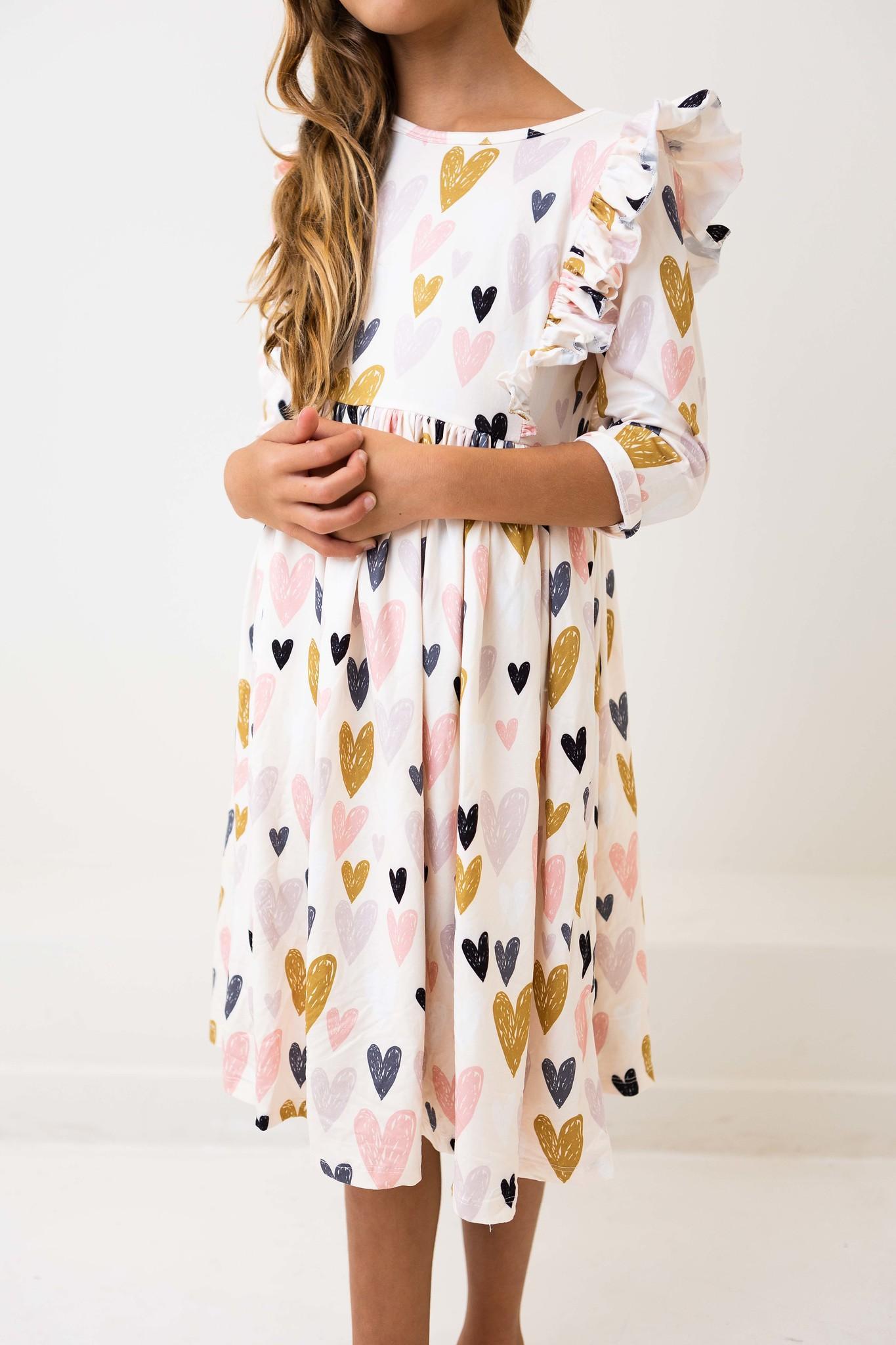 I Heart You Three Quarter Sleeve Ruffle Twirl Dress Mila & Rose ® Everetts Place: Online Boutique
