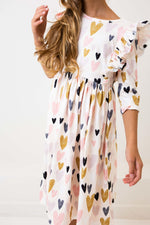 I Heart You Three Quarter Sleeve Ruffle Twirl Dress Mila & Rose ® Everetts Place: Online Boutique