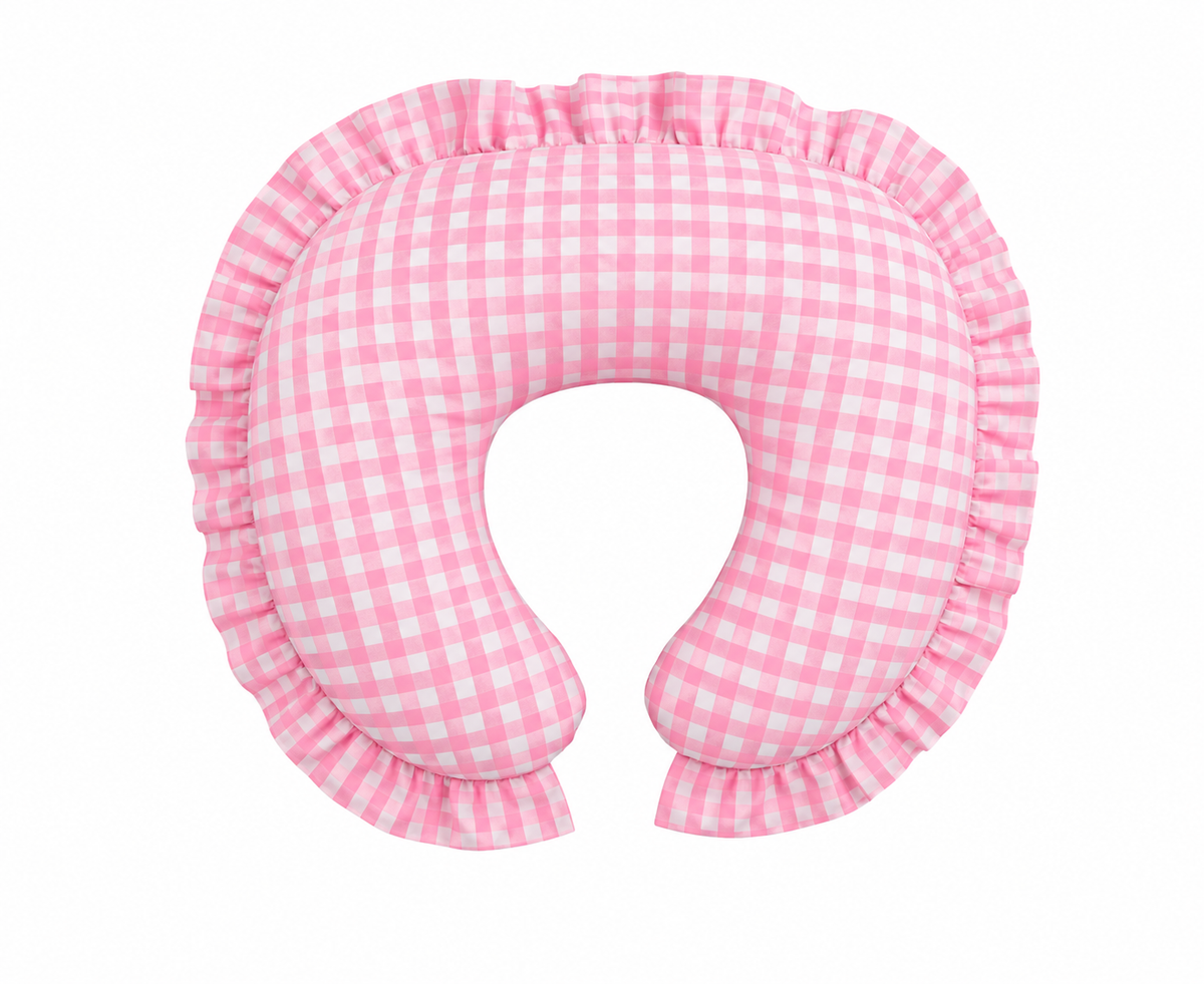 Pink Gingham Ruffle Nursing Pillow Cover by Little Mae & Co