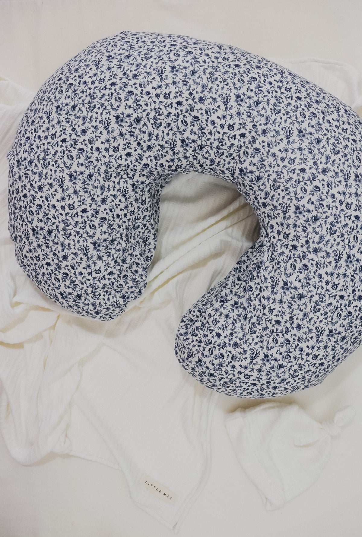 Blue Floral Ruffle Nursing Pillow Cover by Little Mae & Co