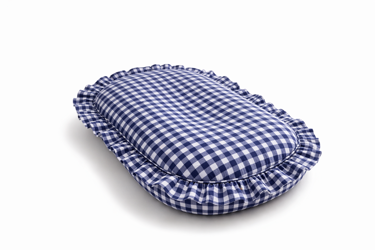 Navy Blue Gingham Ruffle Baby Lounger Cover by Little Mae & Co