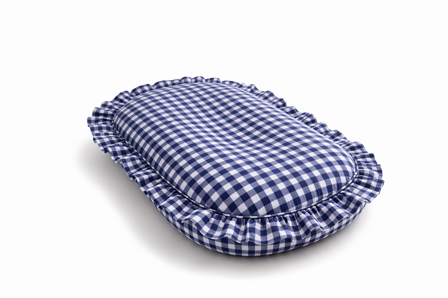 Navy Blue Gingham Ruffle Baby Lounger Cover by Little Mae & Co