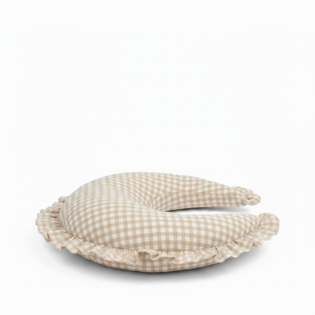 Beige Gingham Ruffle Nursing Pillow Cover by Little Mae & Co at Everetts Place