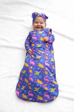 Space Dino Bamboo Sleep Sack | Electric Blue & Purple by Rayn’s Tiny Stitches