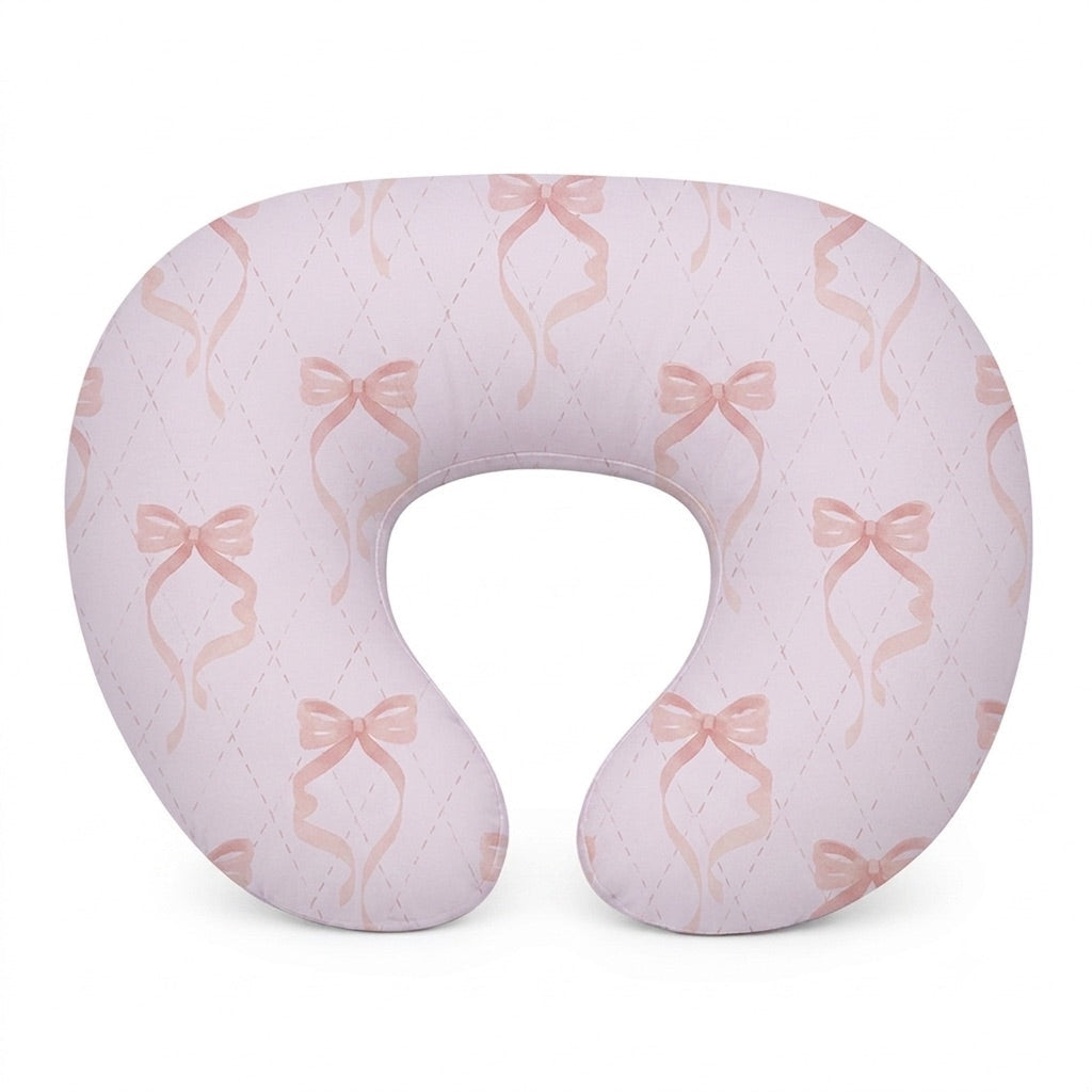 Pink Bow Ruffle Nursing Pillow Cover by Little Mae & Co (view 2 of 2)