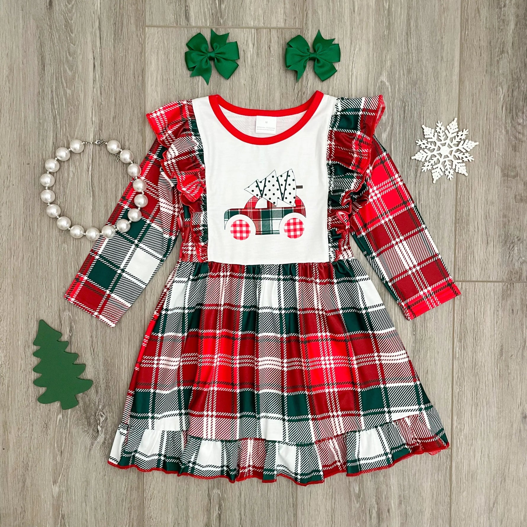Rylee Faith Designs Rylee Faith Plaid Christmas Tree Truck Boutique Dress - Dress